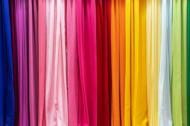 Foto verschillende kleuren textielstoffen in een atelier of een stoffenwinkel