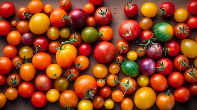 Verschillende kleurrijke tomaten Van boven naar beneden