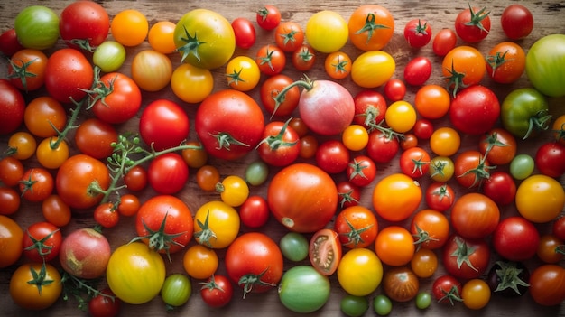 Verschillende kleurrijke tomaten Van boven naar beneden