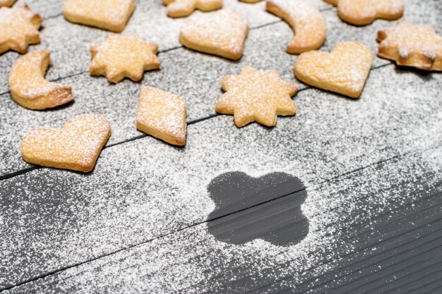 Verschillende koekjes van Kerstmis met suikerpoeder