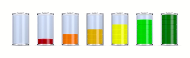 Verschillende laadstatus batterijlading op witte achtergrond Geïsoleerde 3d illustratie
