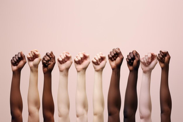 Foto verschillende mensen die elkaar de hand geven in de stop racisme beweging