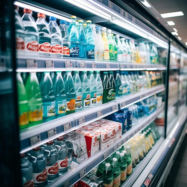 Foto verschillende minerale wateren worden in de zomer in supermarkten verkocht