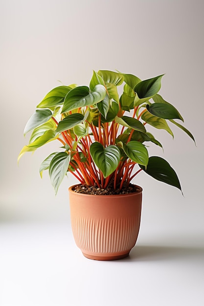 Verschillende Philodendron in terracotta pot geïsoleerd op witte achtergrond