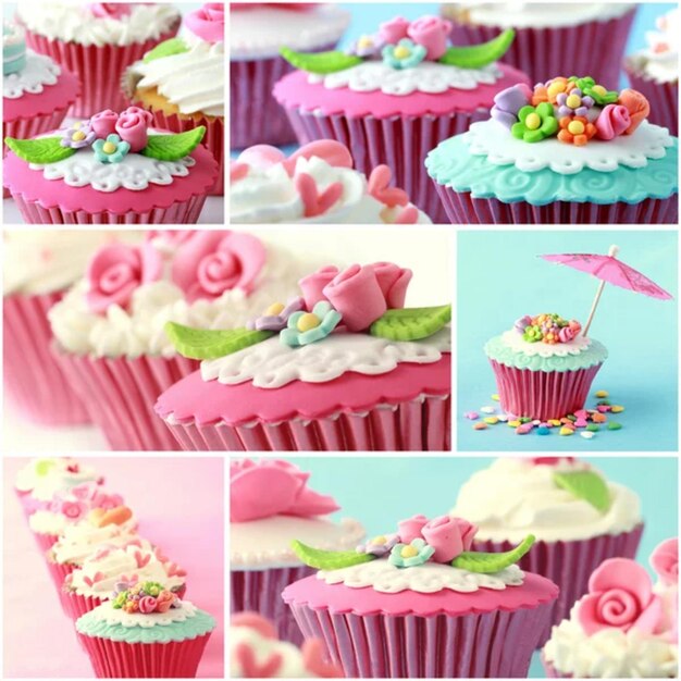 Verschillende roze en rode cupcakes close-up