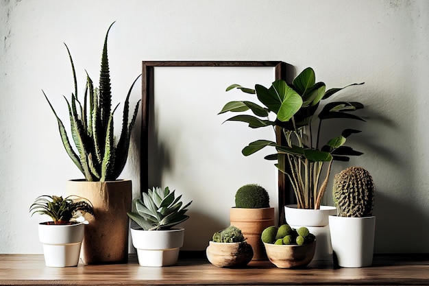 Foto verschillende soorten home plants mockup frame