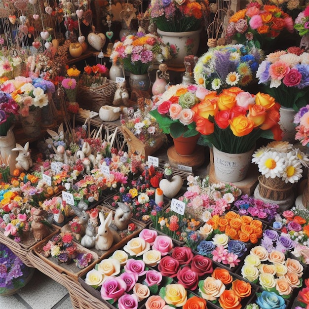 Foto verschillende soorten kleurrijke bloemen in de winkel.