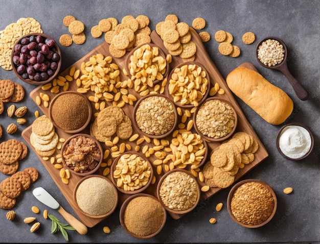 verschillende soorten noten en crackers op een witte achtergrond