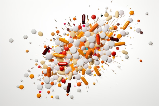 Verschillende soorten pillen op een witte achtergrond Behandelingsconcept generatieve ai
