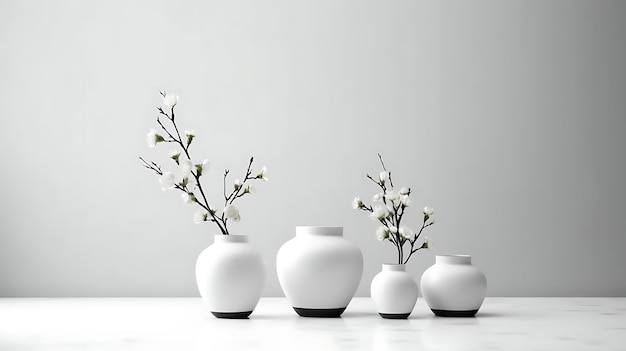 Verschillende soorten vazen stellen een witte minimalistische achtergrond in