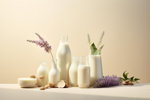 Verschillende soorten veganistische melk AI gegenereerd