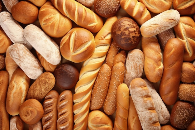 Verschillende soorten vers brood van bovenaf gezien