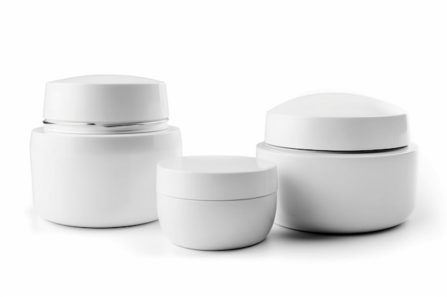 Verschillende soorten witte cosmetische containers op lichte achtergrond Realistische fles mockup set schone 3D plastic containers voor crèmes bodylotion Merkloze cosmetische AI gegenereerd