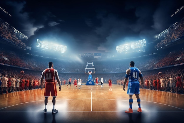 Verschillende spelers betalen basketbal in het basketbalstadion