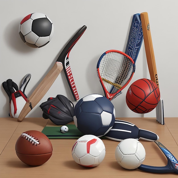 Verschillende sportapparatuur en veel verschillende accessoires achtergrond gegenereerd door AI