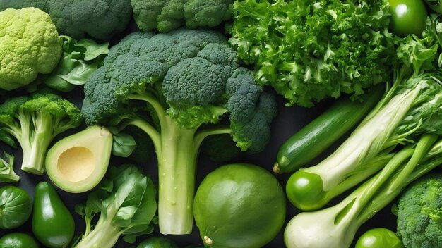 Verschillende verse groene groenten op een witte achtergrond broccoli selderij avocado courgette boerenhout peterselie h