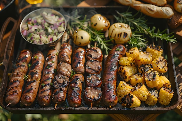 Verschillende voedingsmiddelen op een barbecue