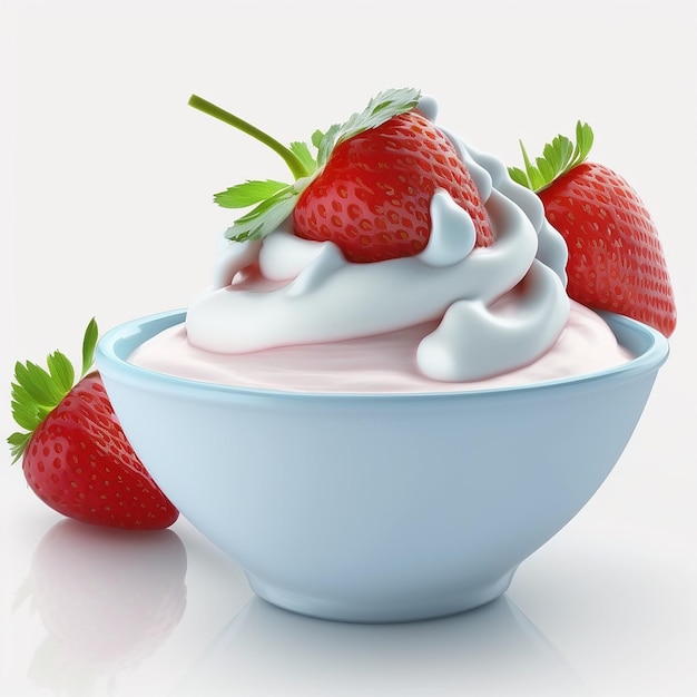 Verse aardbeien en yoghurt in kom op tafel Gezonde voeding concept