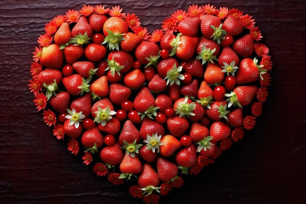 Verse aardbeien in de vorm van een hart gemaakt met generatieve ai