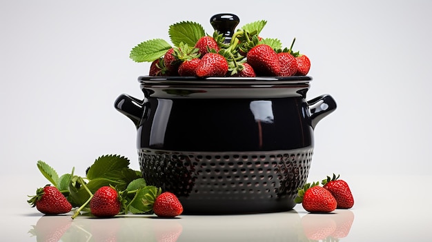 Verse aardbeien in een zwarte pot
