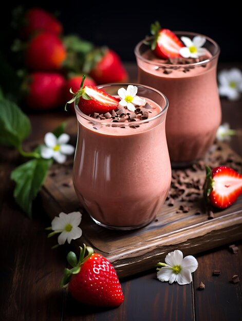 Verse Aardbeiensmoothies met chocolade