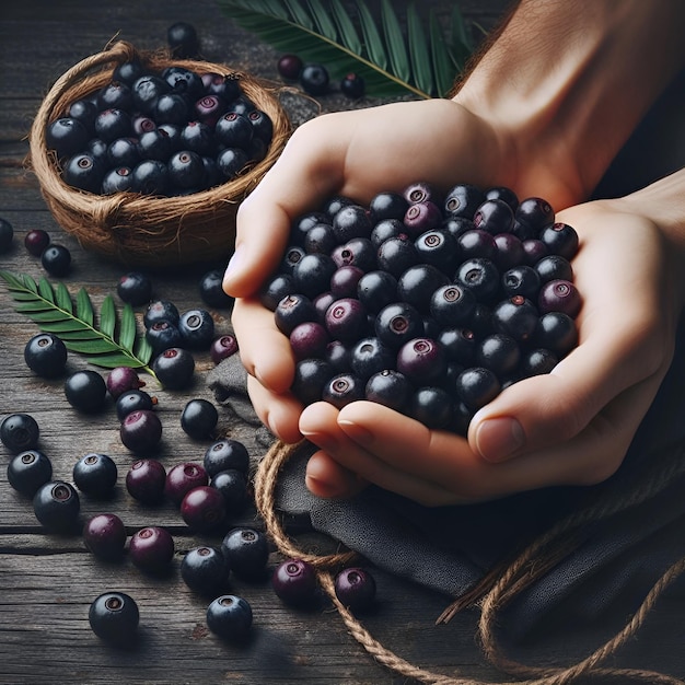 Verse acai bessen net geplukt uit de tuin