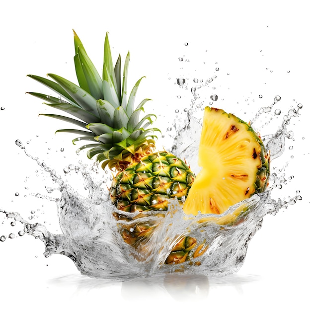 Verse ananas in levendig water Splash Tropisch fruit Verfrissing Gezonde hydratatie