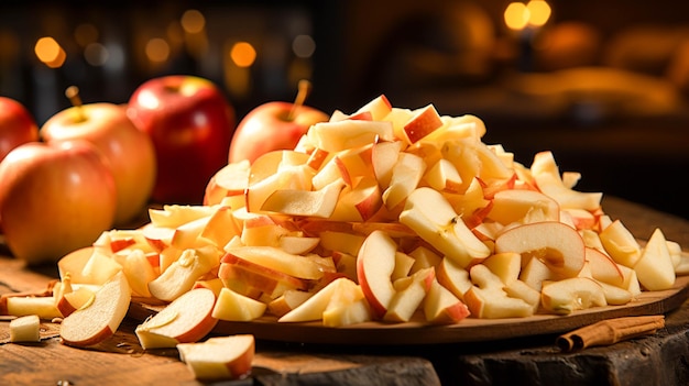 Verse appelschijfjes op een houten tafel een gezonde herfstsnack