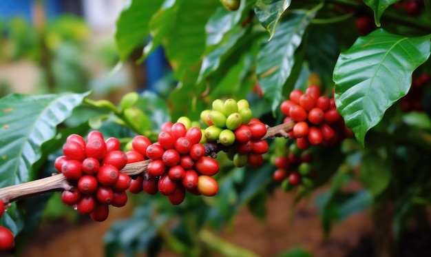 Verse arabica koffieboon op boom