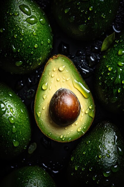 Foto verse avocado naadloze achtergrond versierd met glinsterende waterdruppels