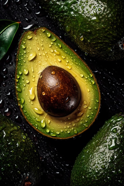 Foto verse avocado naadloze achtergrond versierd met glinsterende waterdruppels