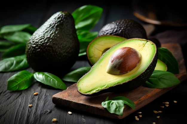 Verse avocado's, hele en gesneden met zaden