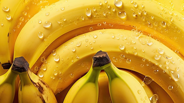 Verse banaan naadloze achtergrond versierd met glinsterende regendruppels water