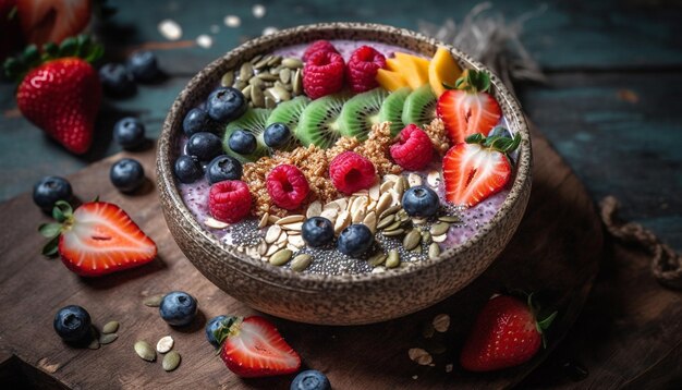 Verse berry bowl yoghurt muesli en fruit gegenereerd door AI