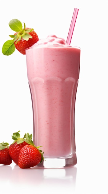 Verse biologische aardbeien smoothie geïsoleerd op witte achtergrond