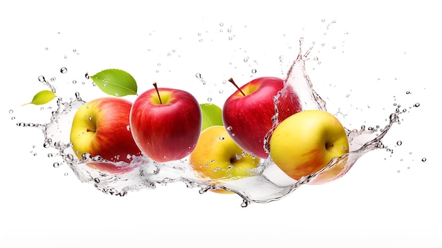 Verse biologische appelfruit sap splash op witte achtergrond fruit sap splash