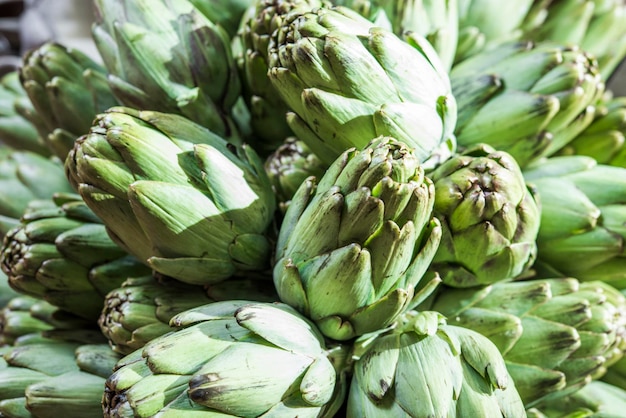 verse biologische artisjokken voor het koken in een restaurant Cynara scolymus Asteraceae-familie