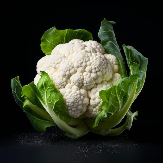 Verse biologische bloemkool groente fotorealistische vierkante illustratie gezonde vegetarische voeding Ai gegenereerde heldere illustratie op donkere achtergrond sappige bloemkoolgroente