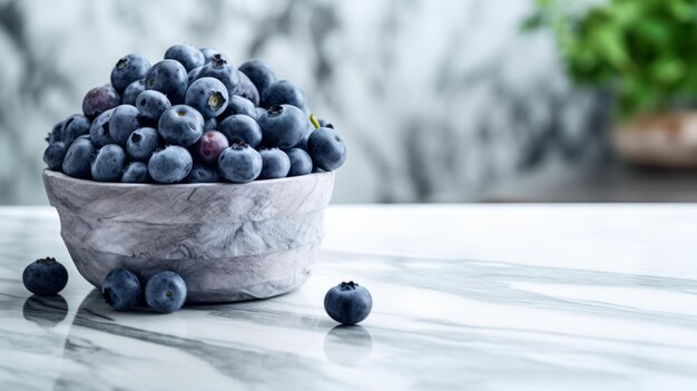 Verse biologische bosbessen Fotorealistische horizontale illustratie Gezond vegetarisch dieet Ai Gegenereerde heldere illustratie met heerlijke sappige bosbessen