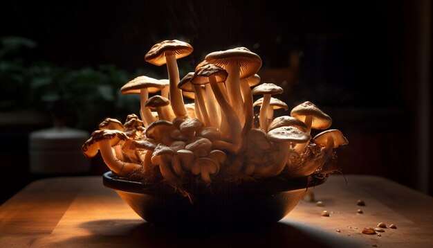 Verse biologische eetbare paddenstoel perfect voor vegetarisch dieet gegenereerd door AI