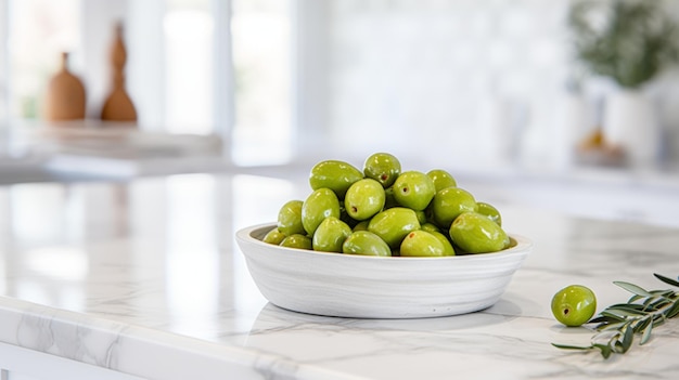 Verse biologische groene olijven Fruit Fotorealistische horizontale illustratie Gezond vegetarisch dieet Ai Gegenereerde heldere illustratie met Delicious Juicy Groene olijven Vrucht