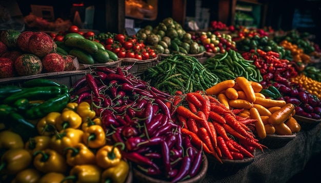 Foto verse biologische groenten en fruit in overvloed gegenereerd door ai