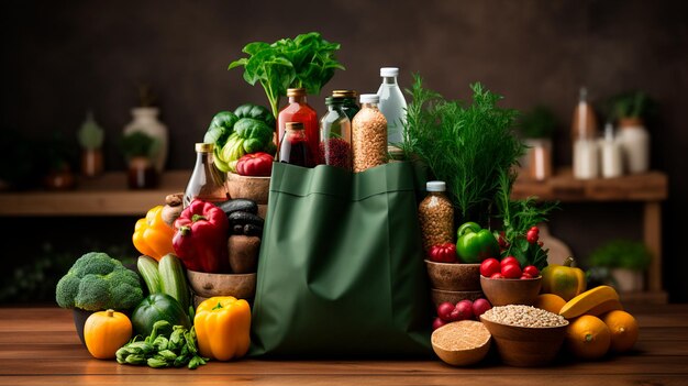 verse biologische groenten in een papieren zak op een donkere houten achtergrond gezond eten