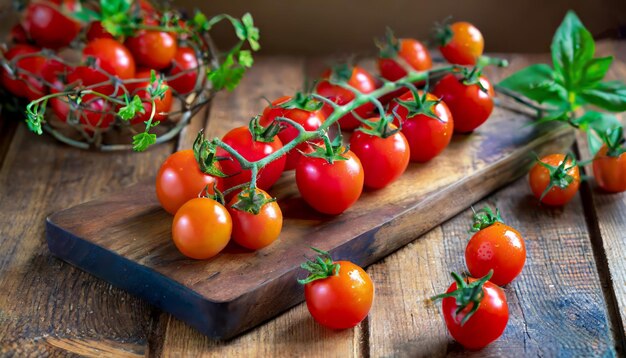 Verse biologische kersentomaten op houten achtergrond