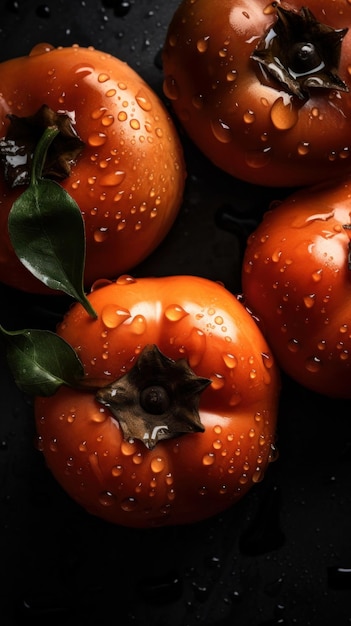 Verse Biologische Persimmon Fruit Verticale Achtergrond