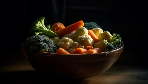 Foto verse biologische vegetarische salade met gezonde groenten gegenereerd door kunstmatige intelligentie