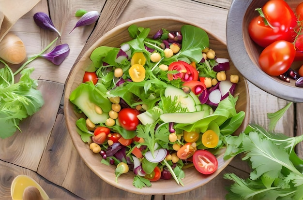 Verse biologische vegetarische salade vol levendige kleuren en gezonde ingrediënten