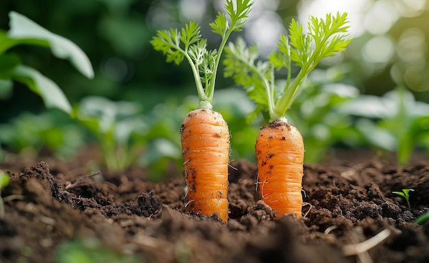 Verse biologische wortels die in de tuin groeien