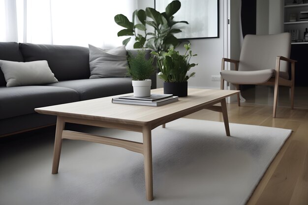 Verse bloemen in een witte vaas op een kleine tafel in een heldere kamer met schilderijenGeneratieve AI-illustratie