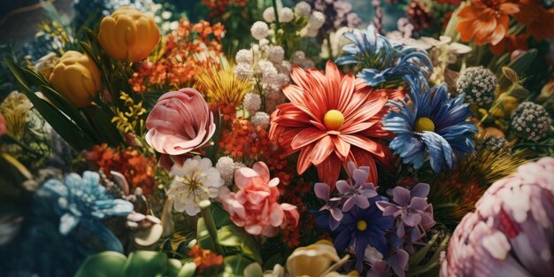 Verse bloemen kleurrijk close-up bekijken Mooie illustratie foto Generatieve AI